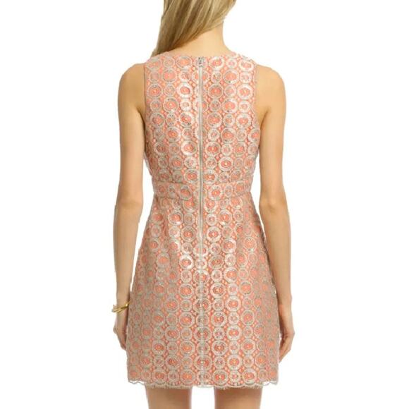 Ali Ro Eyes on You Orange Silver Metallic Lace Party Dress Size 4 Cocktail - Picture 3 of 9